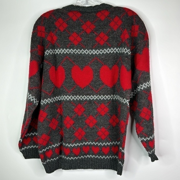 Vintage Adele Knitwear Heart Gray Red Sweater Small/Medium - Picture 4 of 8